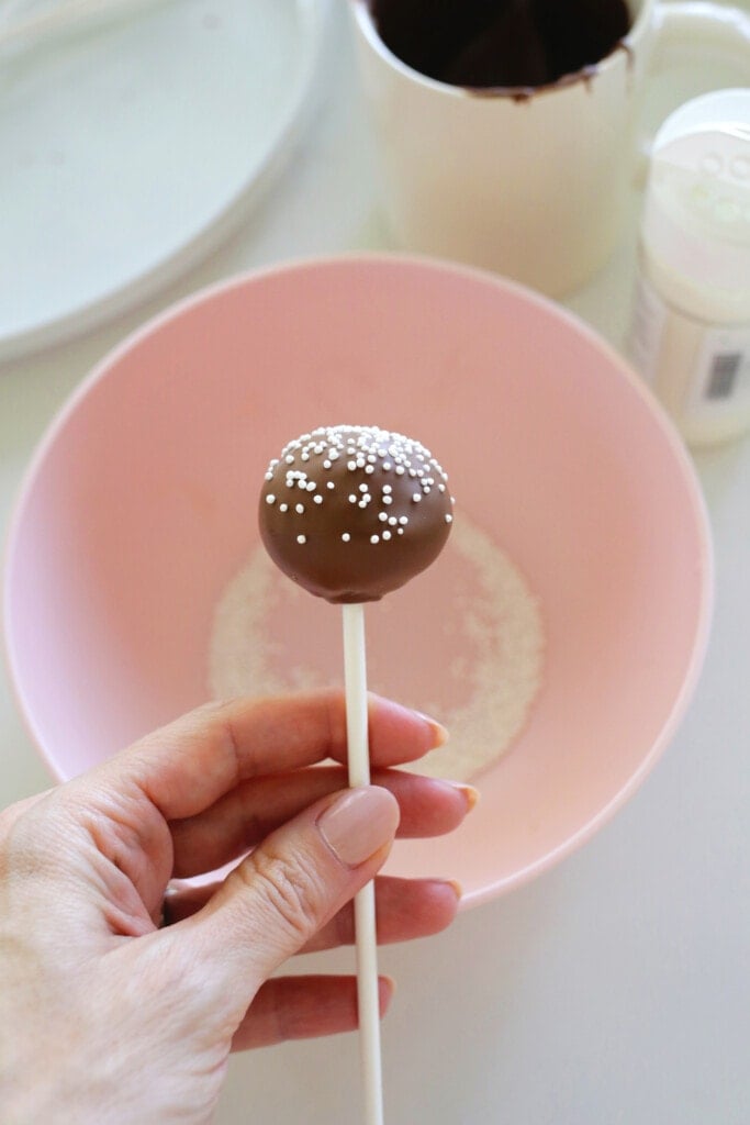 chocolate cake pop with sprinkles