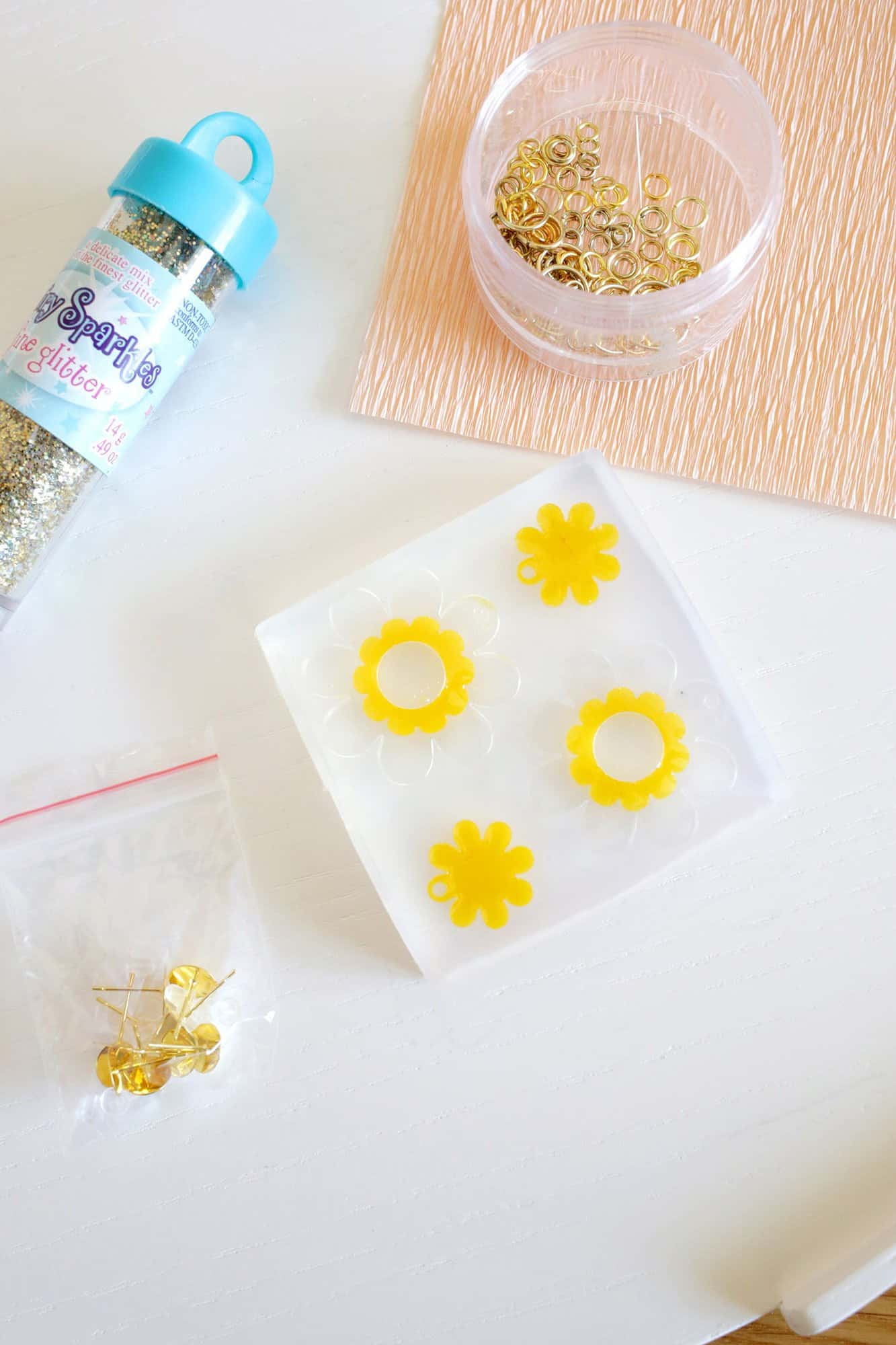 earring mold with just the yellow part poured