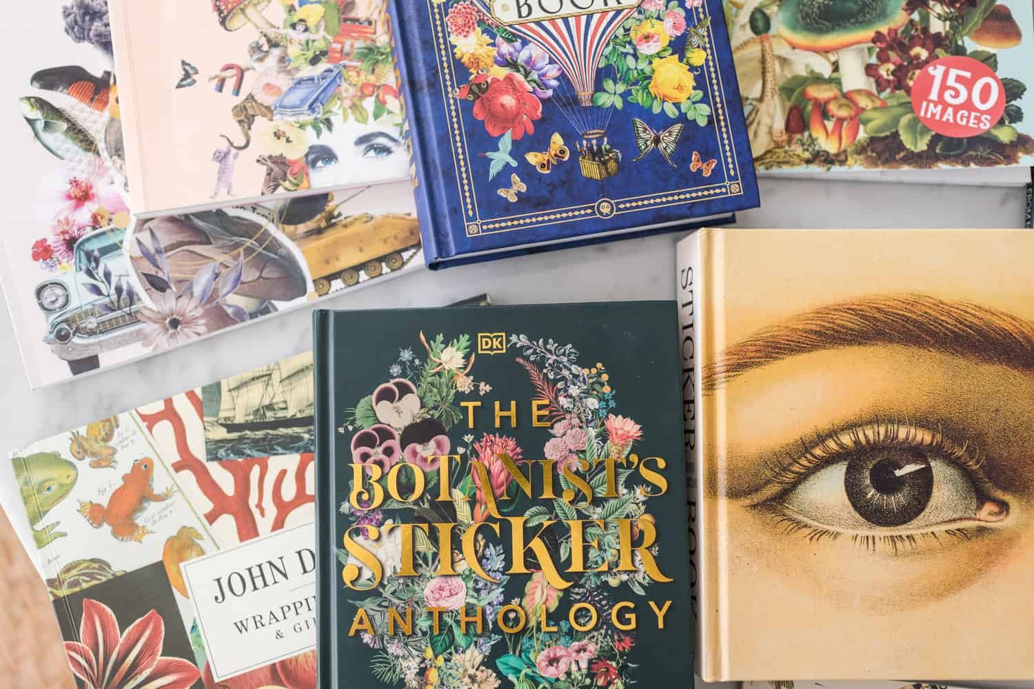 an assortment of collage books